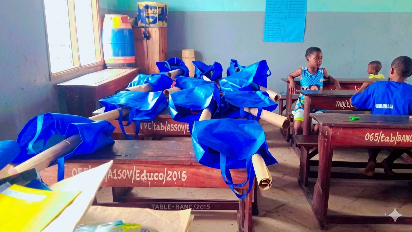 Remise de kit scolaire aux enfants de l'ONG Assovie à Agla dans le compte de la rentrée académique 2024/2025